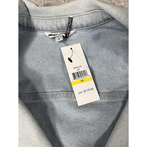 NWT DKNY Jeans Light Denim Fitted Jean Jacket - size Medium Studded Vintage Look - Picture 2 of 3